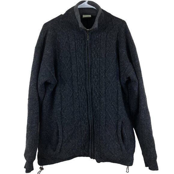 aran isles Sweaters - Aran Isles Ireland Womens L Gray 100% Wool Chunky Cable Knit Full Zip Sweater